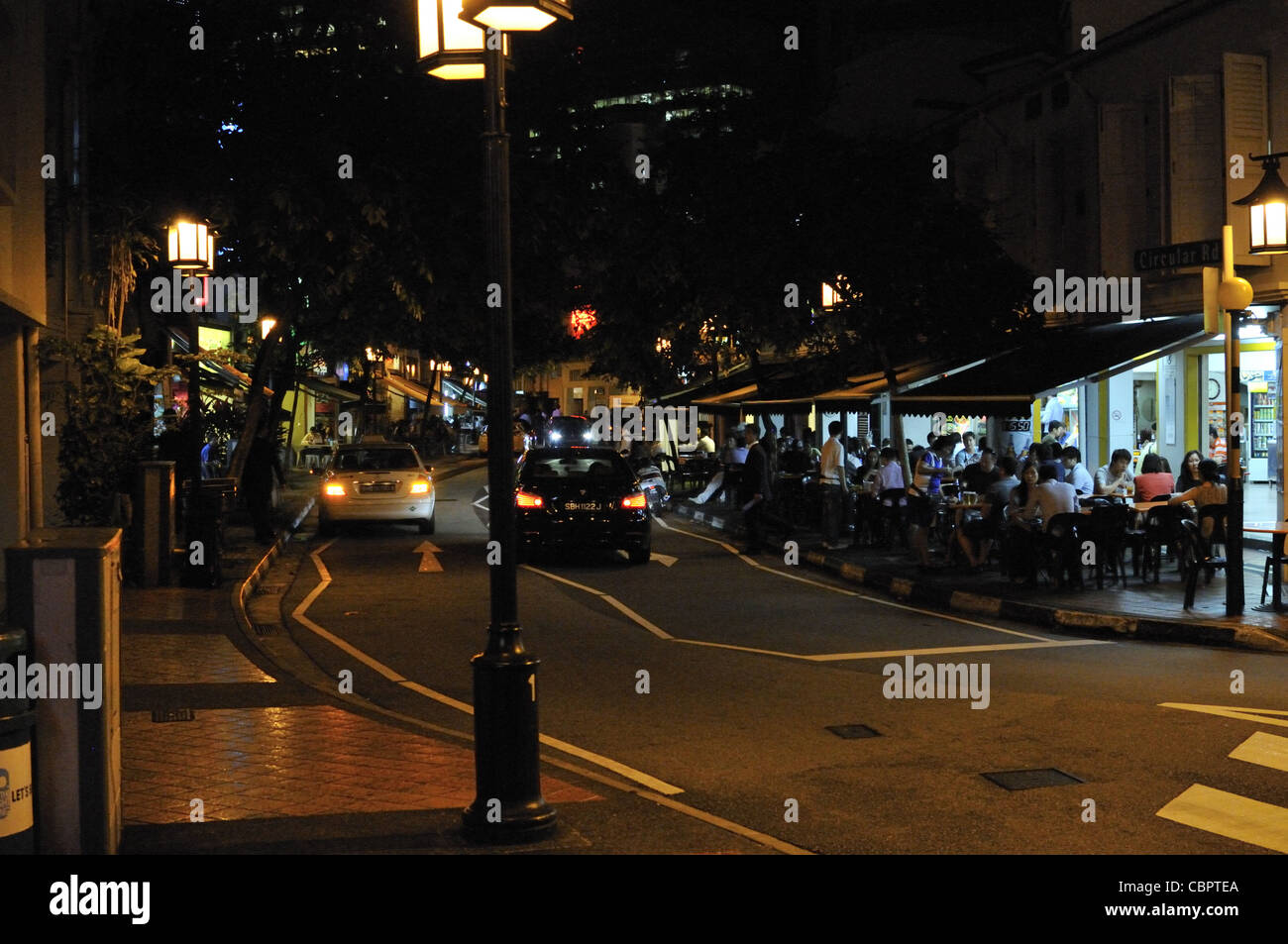 Rue de Singapour et d'un restaurant de nuit. Banque D'Images