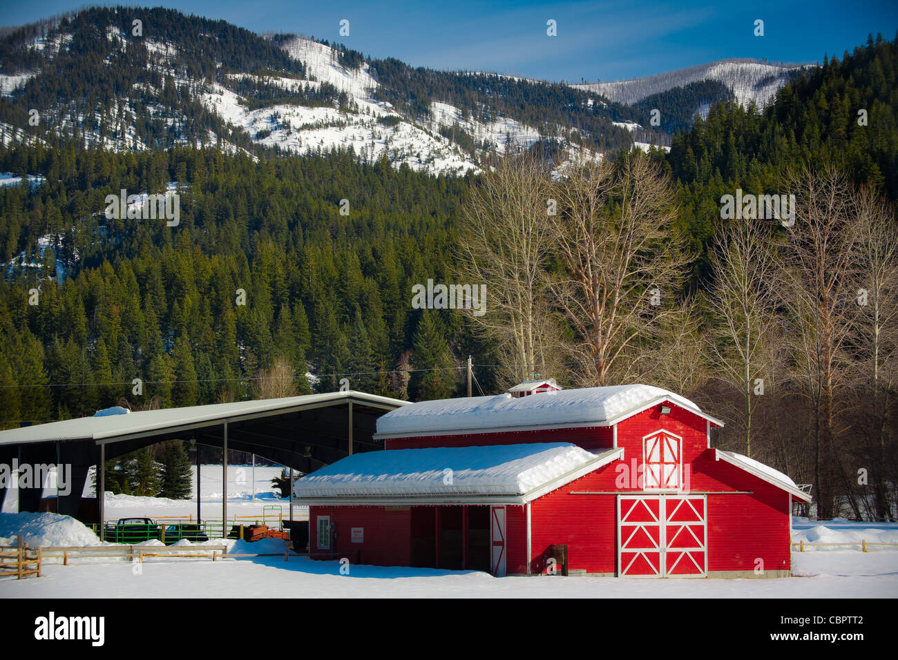 Grange près de Leavenworth, Kansas en hiver Banque D'Images