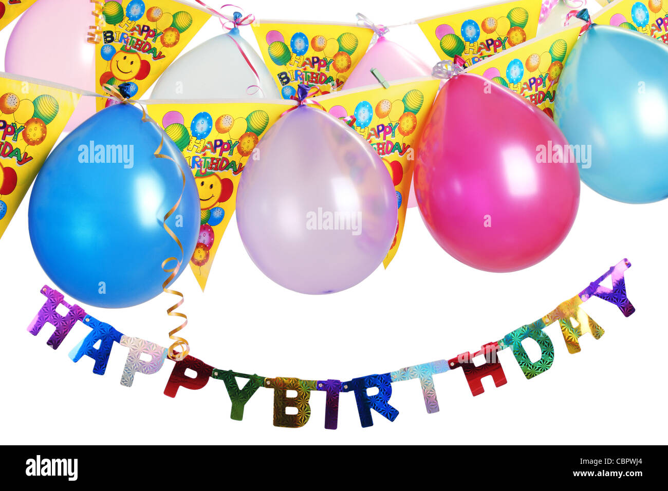 Décoration de fête d'anniversaire isolé sur blanc. Banque D'Images