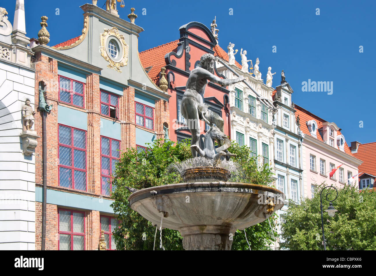 Les grandes villes en Pologne - GDANSK - Danzig. Port de la ville à la mer Baltique - Gdansk. Monuments historiques dans la vieille ville.Statue de Neptun. Banque D'Images