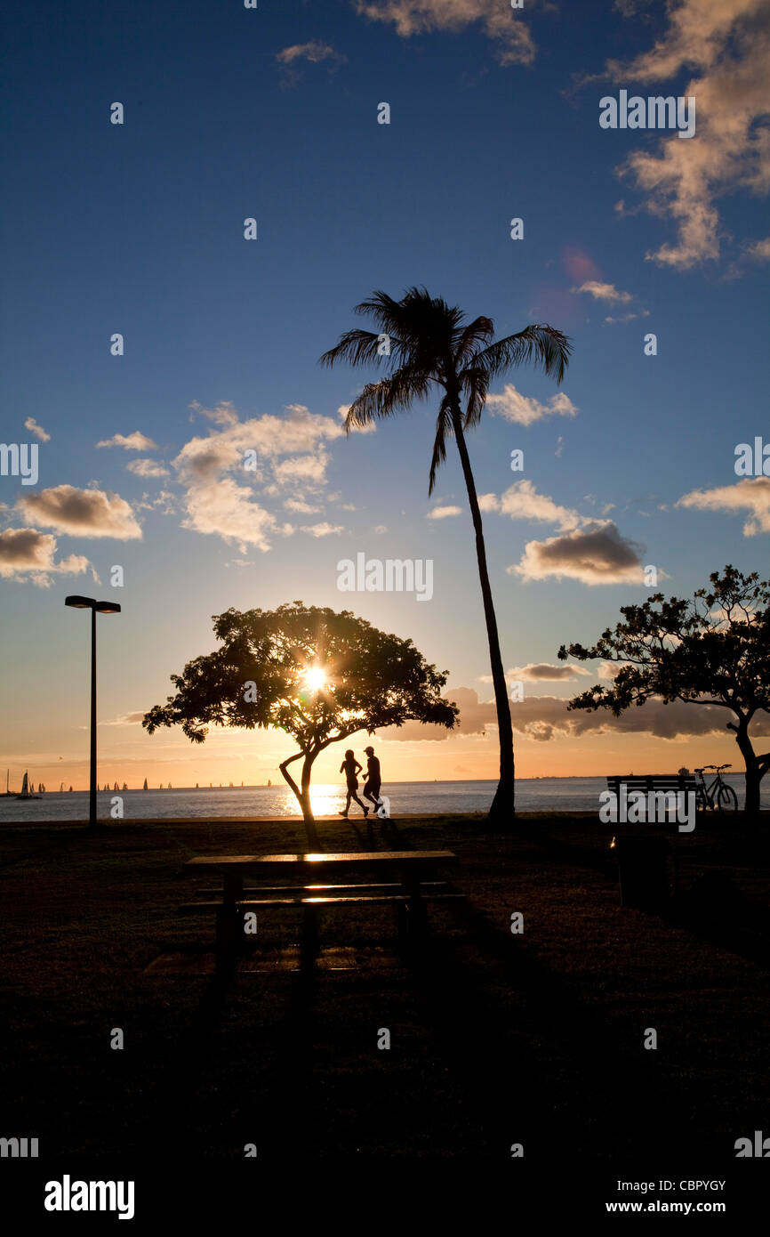 Magic Island, Ala Moana Beach Park, Waikiki, Honolulu, Oahu, Hawaii Banque D'Images