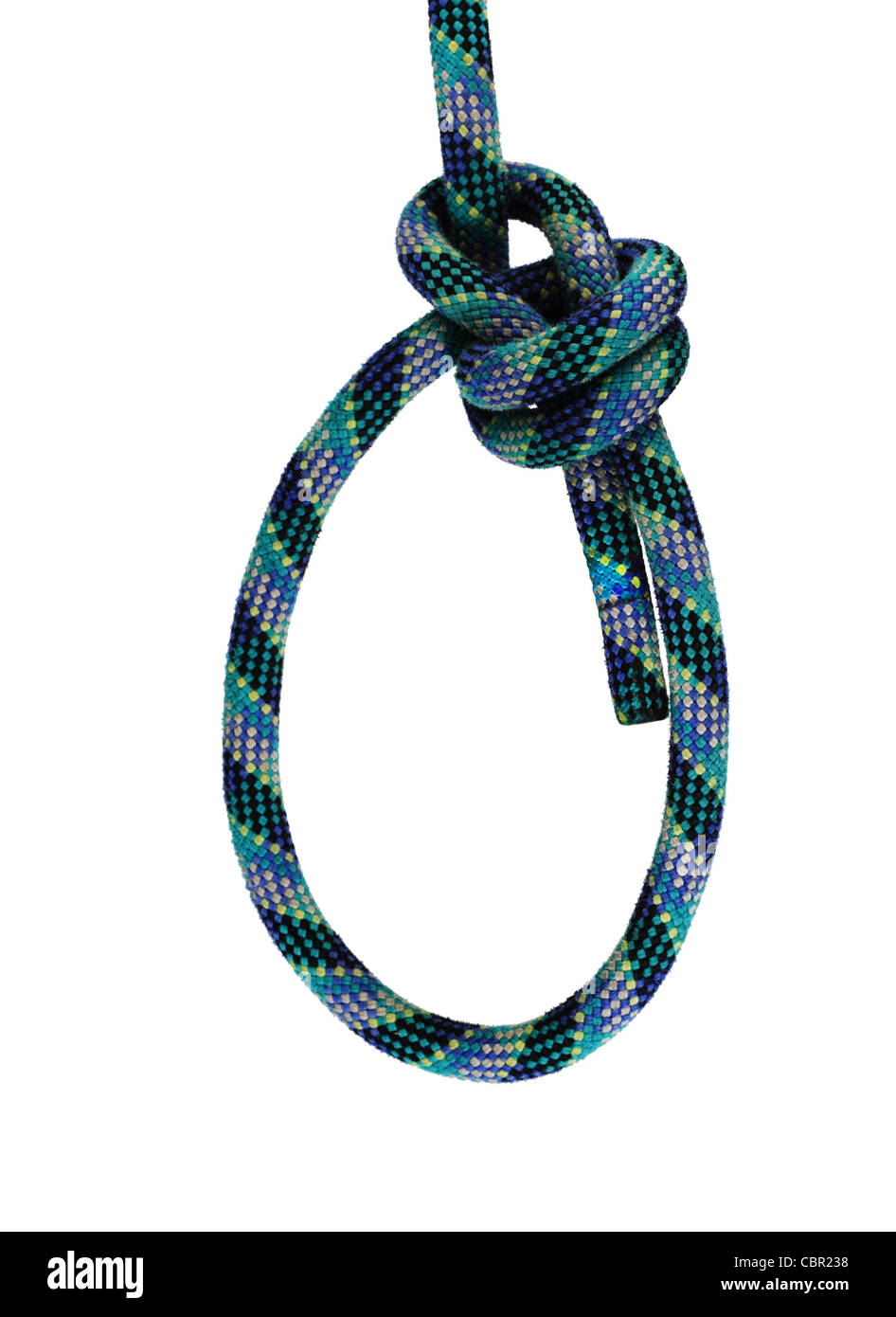 Boucle de chaise double noeud en bleu et vert corde isolated on white Photo  Stock - Alamy