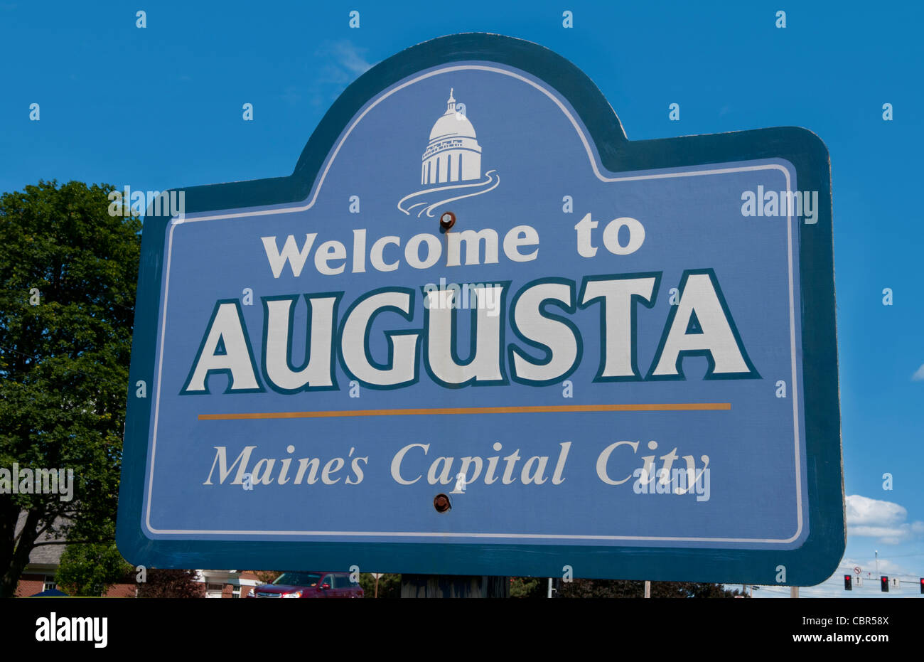 Augusta Maine capitale du Maine Welcome sign Banque D'Images