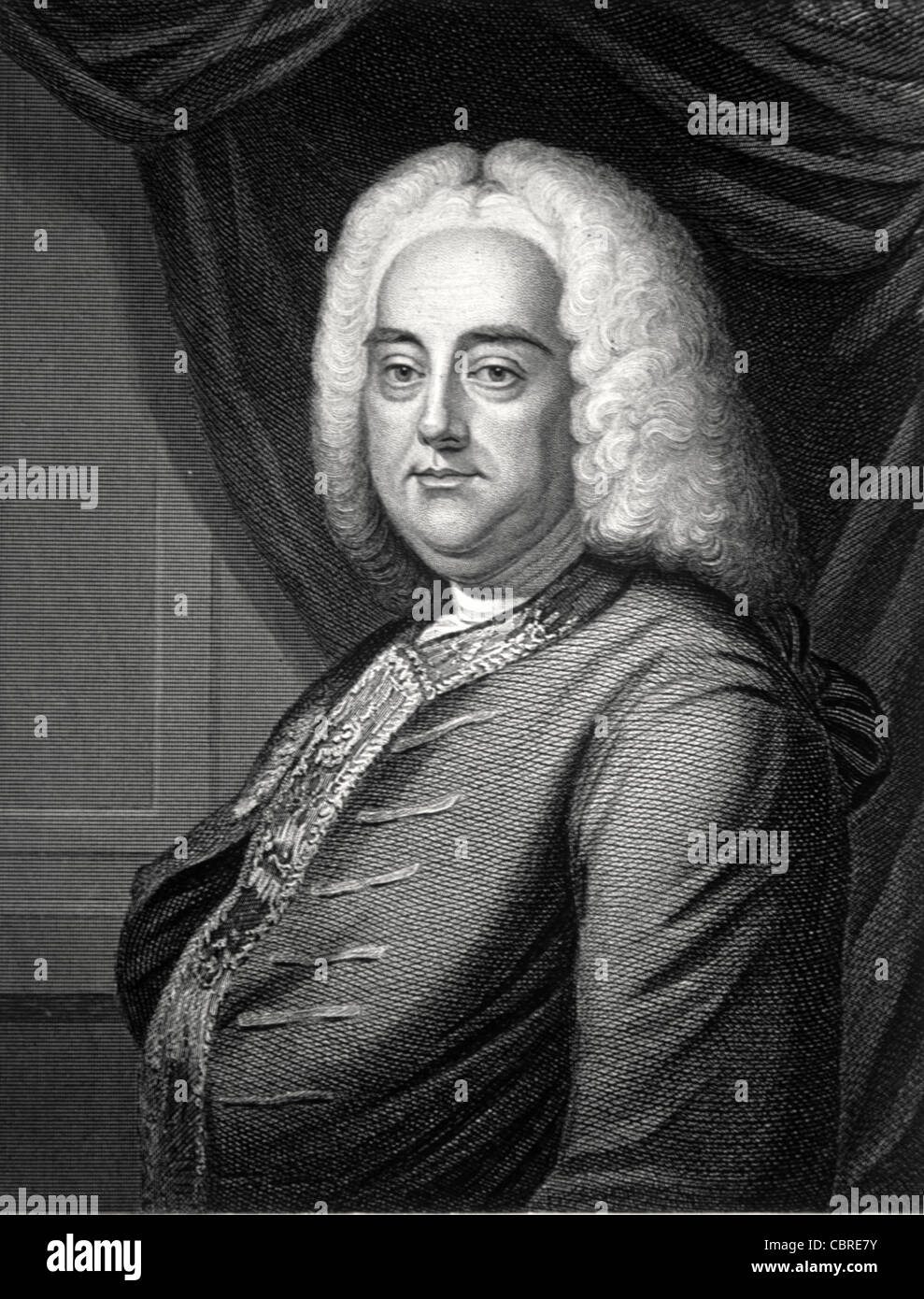 Portrait de George Frederic Handel (1685-1759) alias George Frederick Handel ou Georg Friederich Handel compositeur baroque germano-britannique c19th Engraving par J. Thomson. Banque D'Images