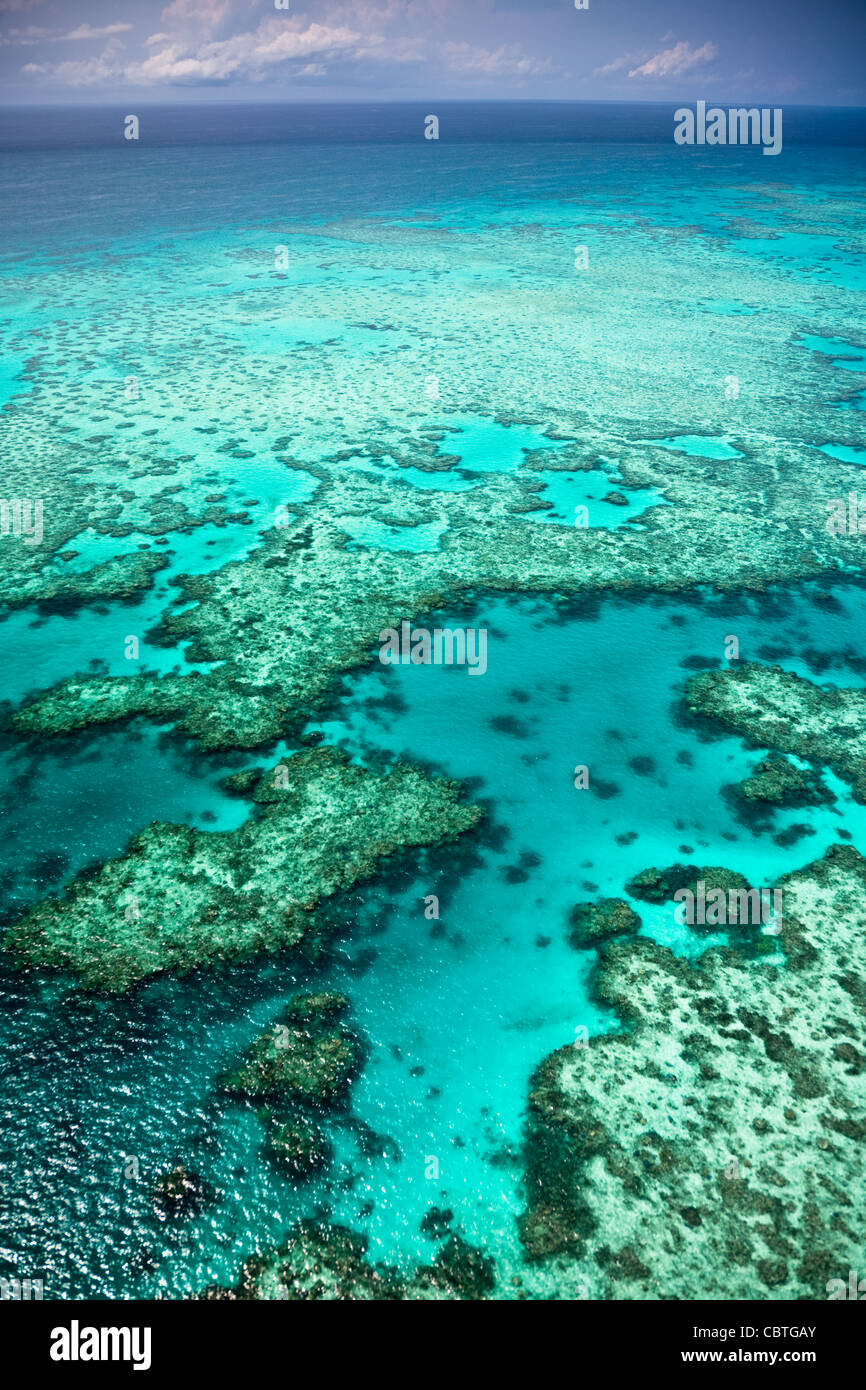 Vues aériennes de la spectaculaire Grande Barrière de Corail près de îles Whitsunday dans le Queensland, Australie. Banque D'Images