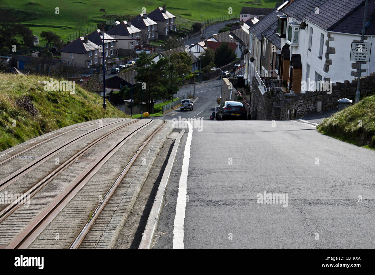 Le Great Orme Tramway ligne à Llandudno, au nord du Pays de Galles. Banque D'Images