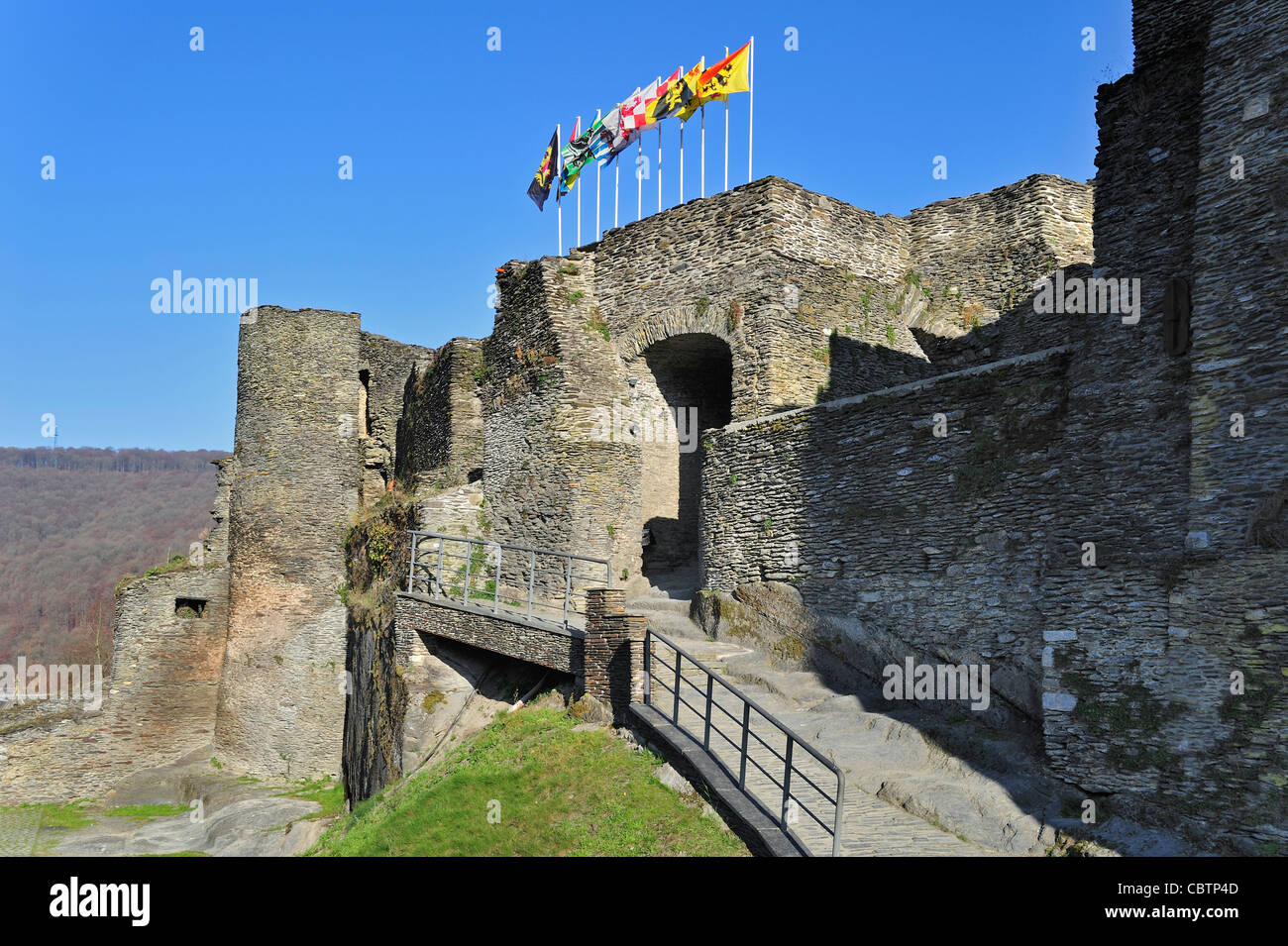 Porte d'entrée du château médiéval en ruine à La Roche-en-Ardenne, Ardennes, Belgique Banque D'Images