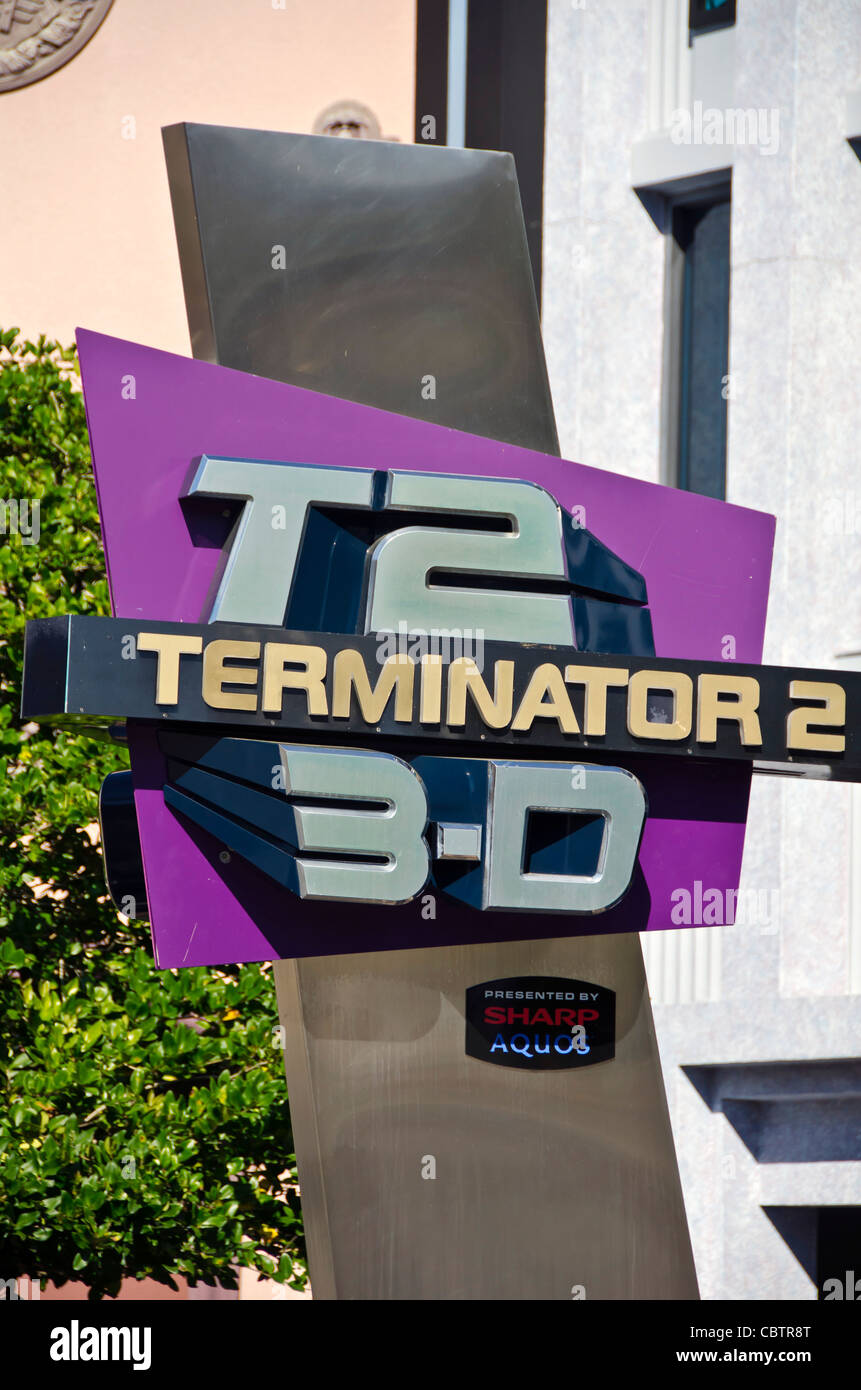 T2 Terminator 3-D signe d'attraction Universal Studios Orlando Floride Banque D'Images