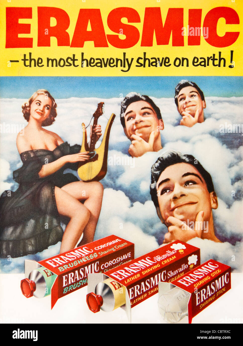 Publicité vintage pour Erasmic crème à raser Banque D'Images