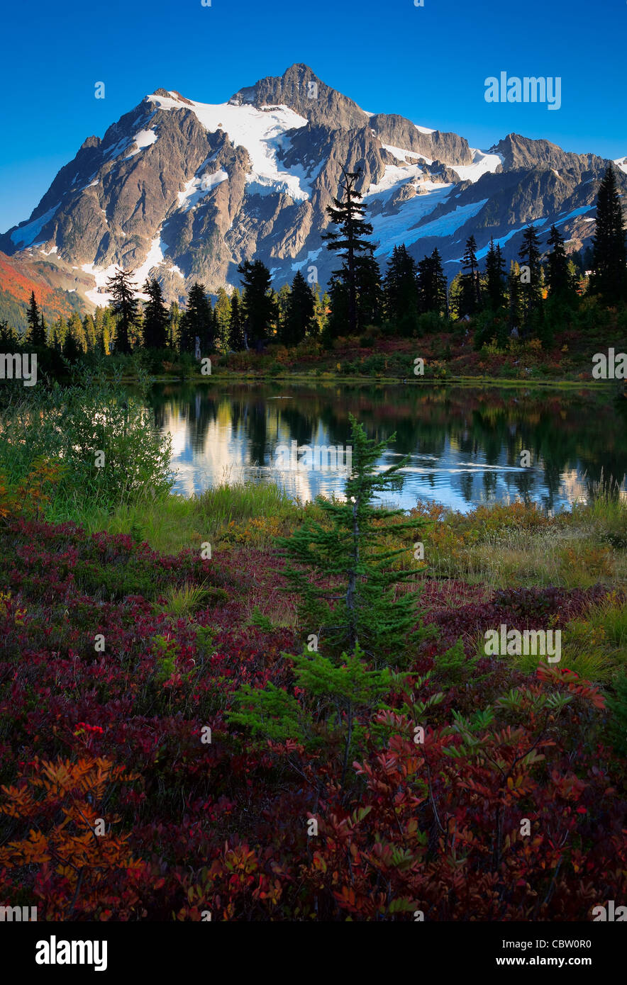 Le mont Shuksan dans l'état de Washington's North Cascades National Park qui reflète de Photo Lake Banque D'Images