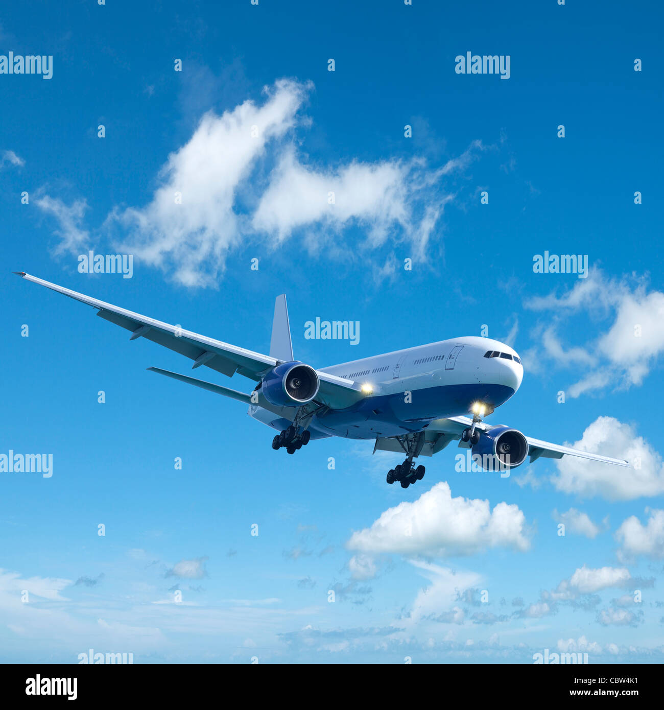 Vol en avion à réaction. La composition carrée. Banque D'Images