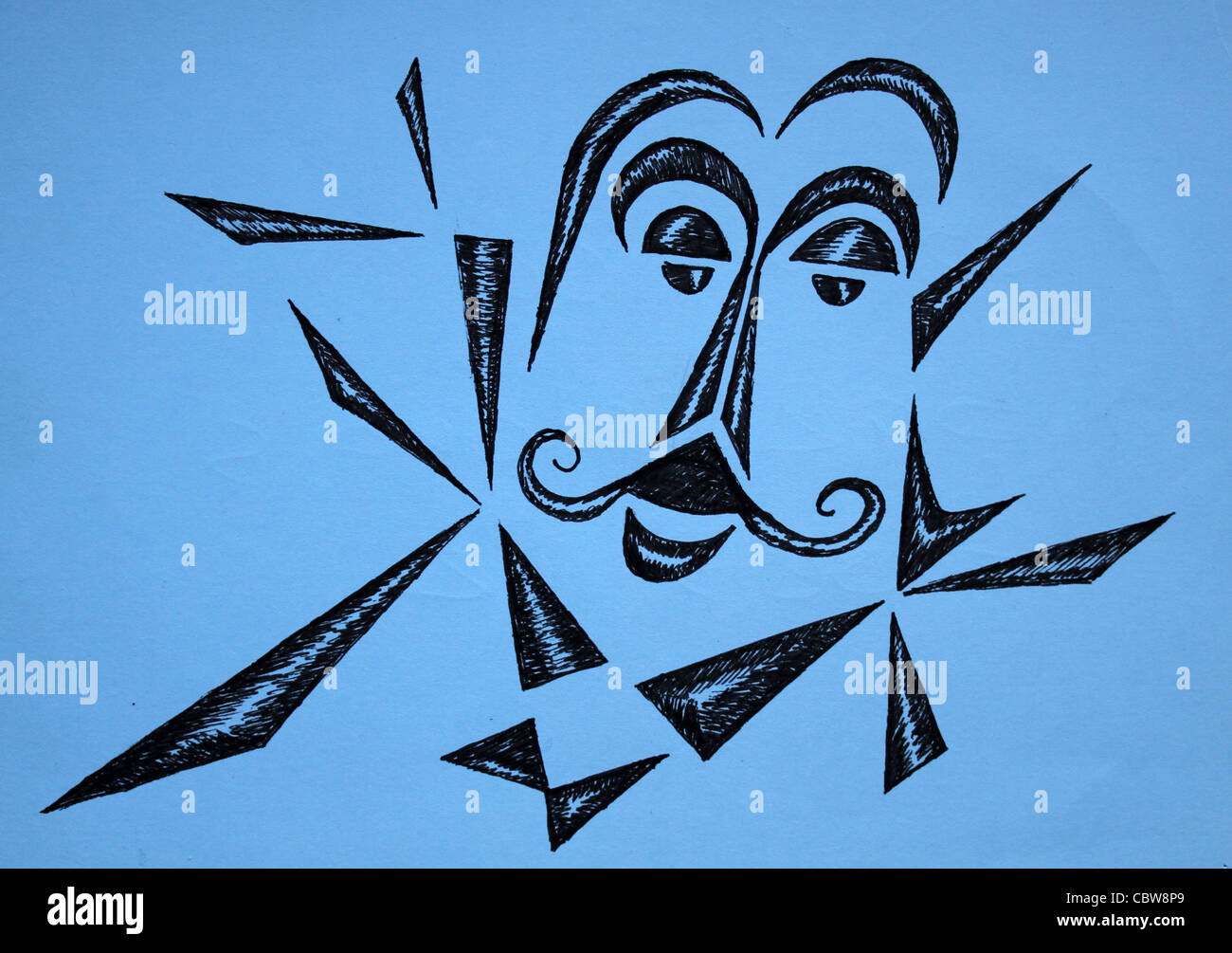 Dessin graphique dans le style de Picasso, peint par stylo. Je l'ai peint à Barcelone en 2001. Banque D'Images