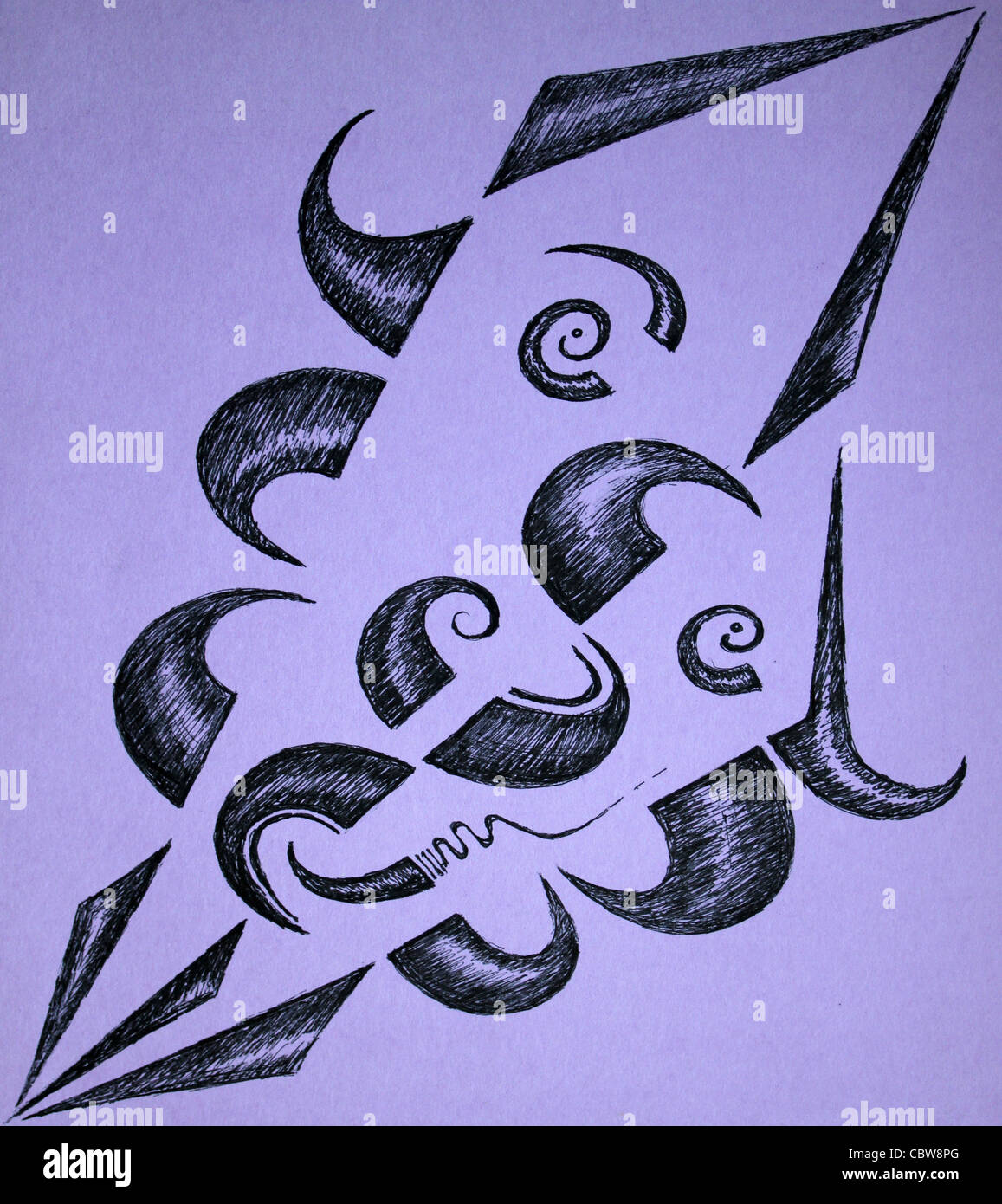 Dessin graphique dans le style de Picasso, peint par stylo. Je l'ai peint à Barcelone en 2001. Banque D'Images