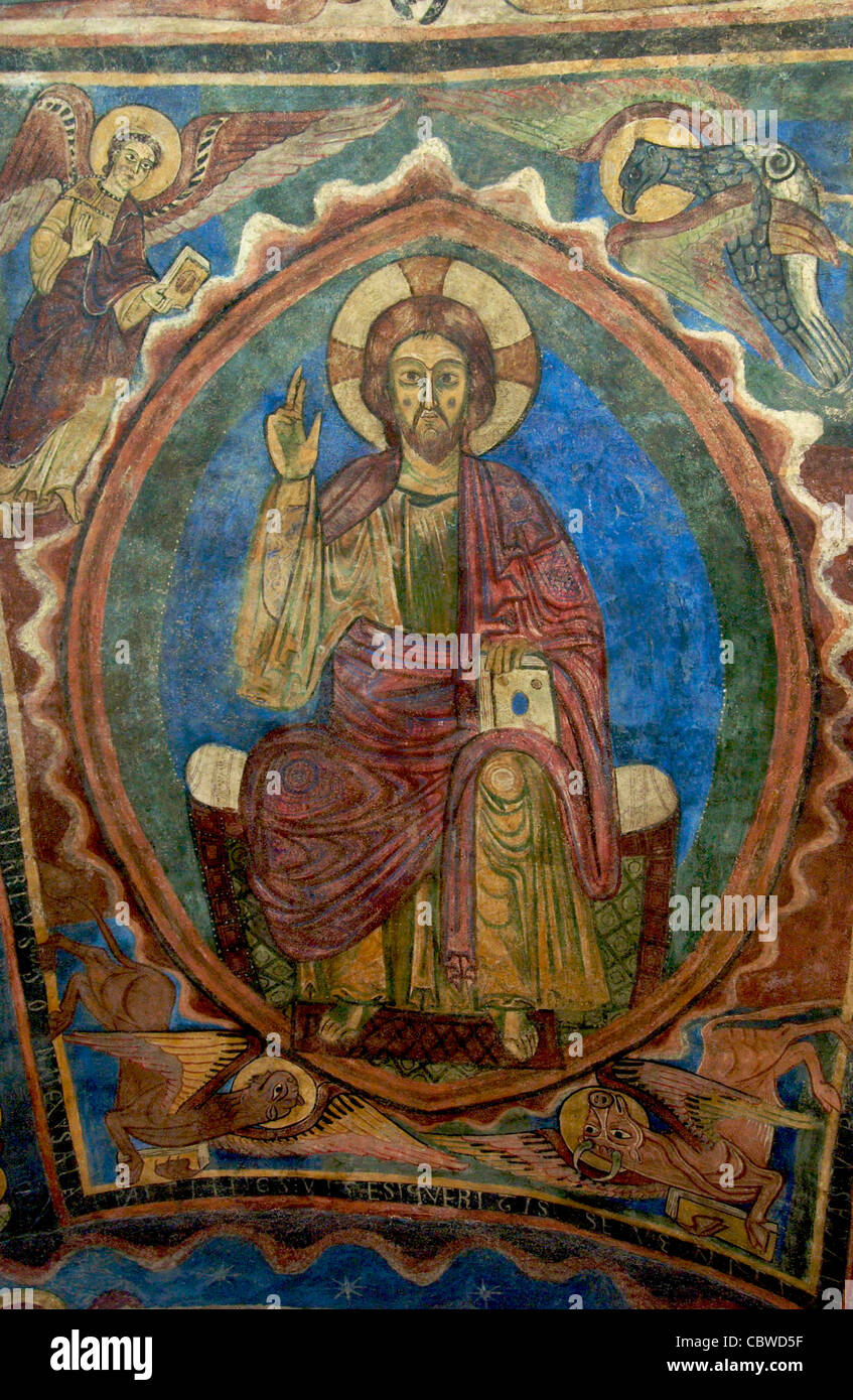 Jésus-christ Pantocrator fresco, basilique Saint-Julien, Brioude. La Haute Loire. L'Auvergne. La France. Banque D'Images