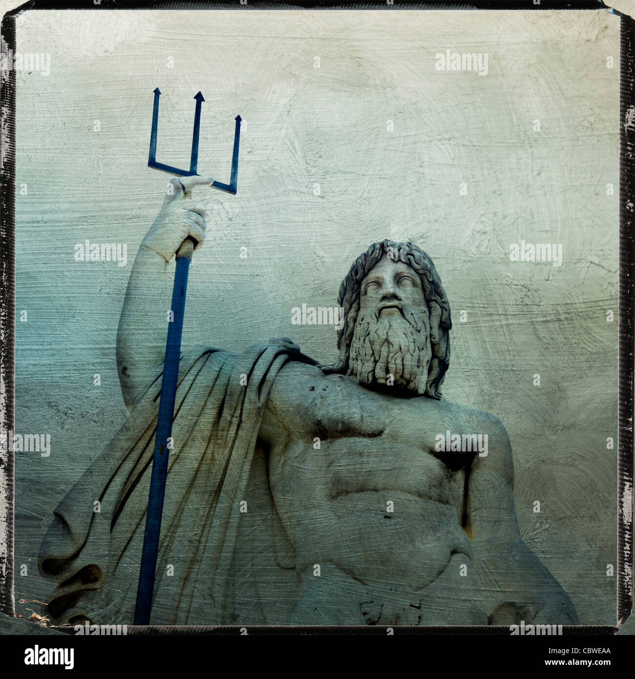 Statue de Neptune, la Piazza del Popolo, à effet texturé, Rome, Italie, Europe Banque D'Images