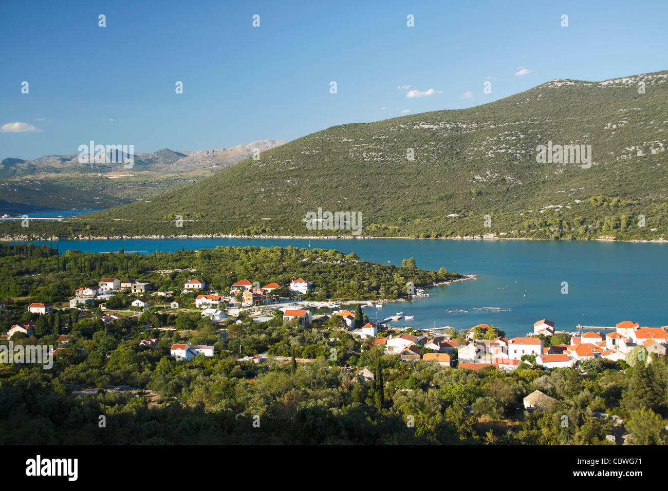 Vu de Mali Ston les murs de Ston, Croatie Banque D'Images