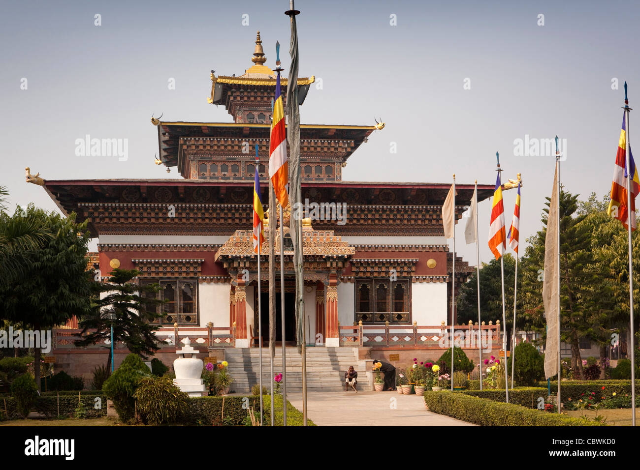 L'Inde, le Bihar, Bodhgaya, Temple bhoutanais Banque D'Images