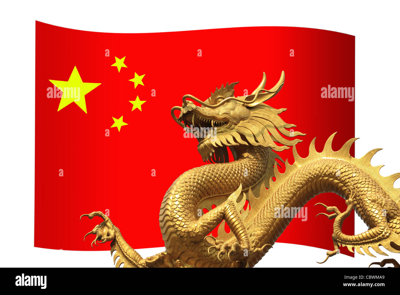 Chine drapeau avec Golden Dragon Banque D'Images