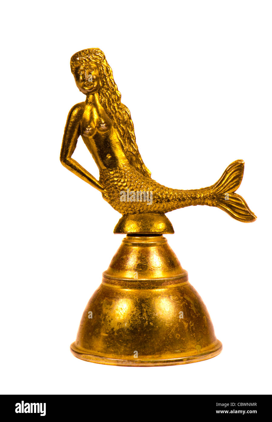 Isolé sur blanc cloche en laiton avec Agata Banque D'Images