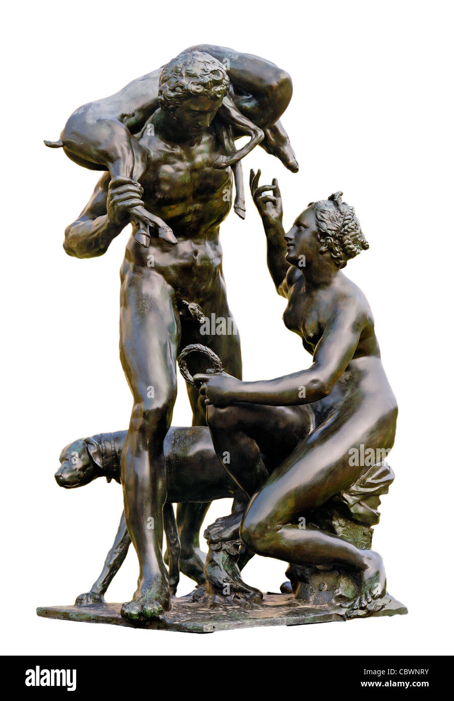 Prague, République tchèque. Jardins Wallenstein / Valdstejnska zahrada. Statue en bronze (Adriaen de Vries) Vénus et Adonis -1912 copie Banque D'Images