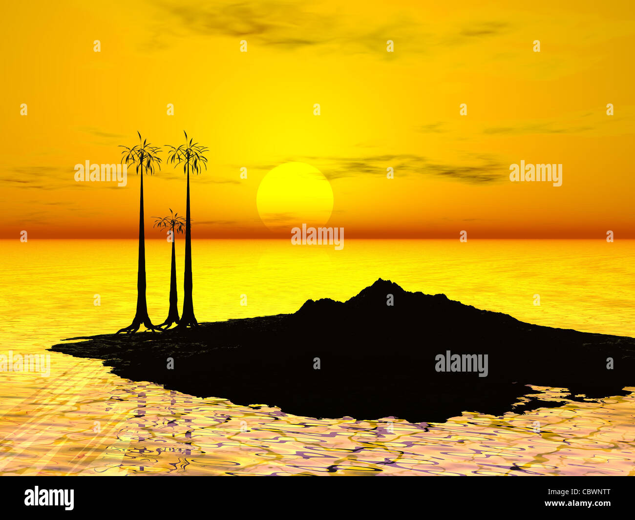 Image générée par ordinateur d'une île avec des Palmiers Banque D'Images