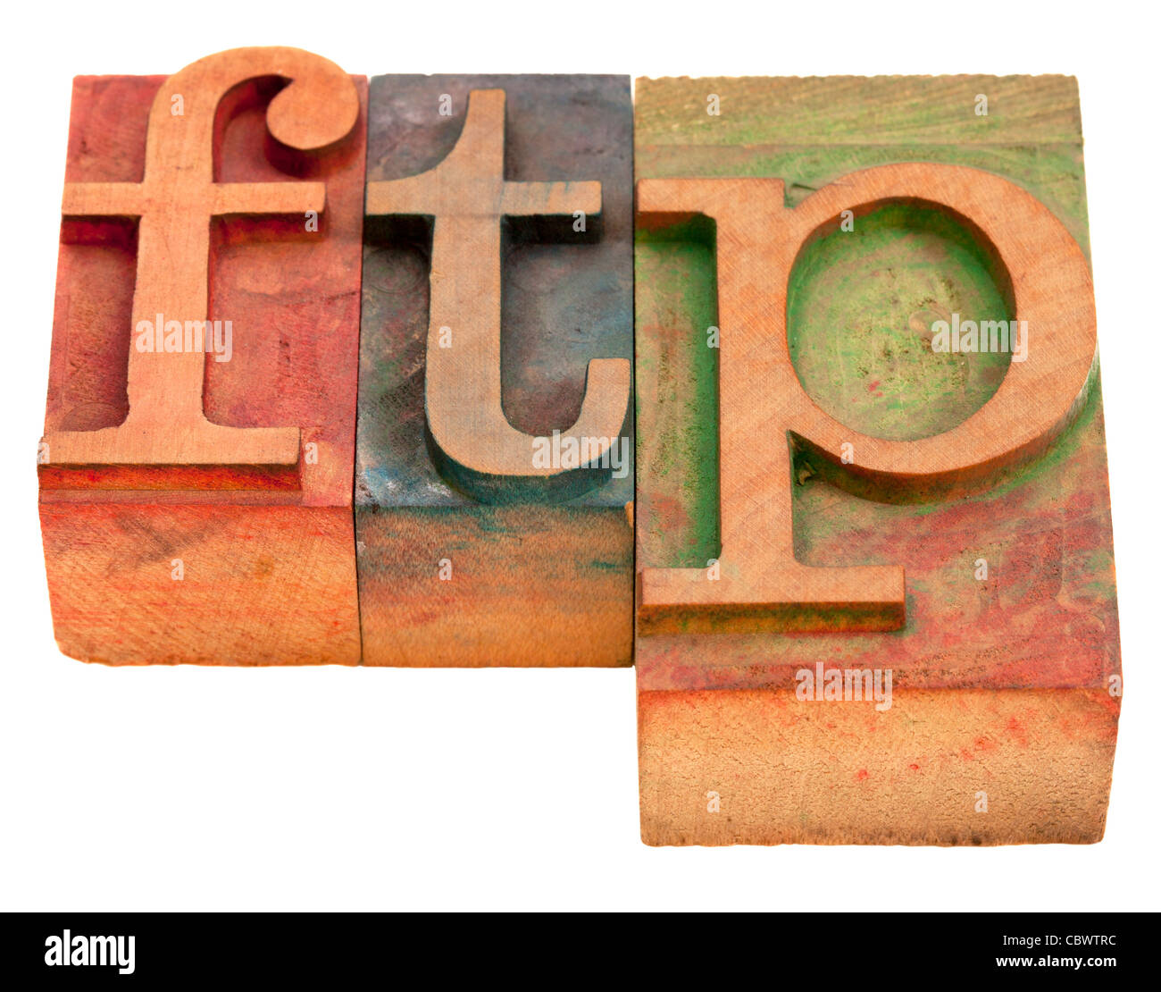Ftp (file transfer protocol) - mot en bois blocs typographie vintage isolated on white Banque D'Images
