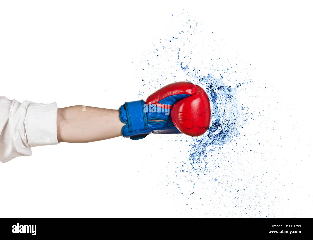 Boxe affaires water splash isolated on white Banque D'Images