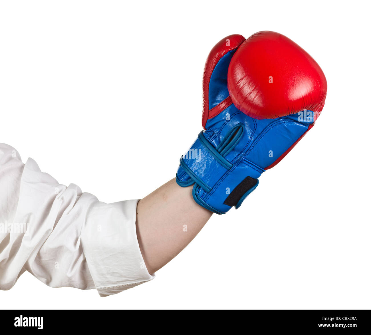La main avec des gants de boxe on white Banque D'Images