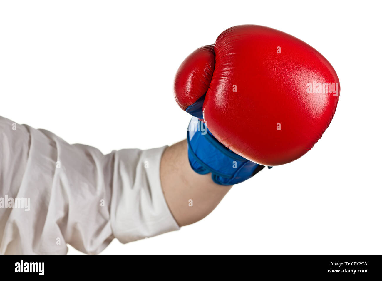 La main avec des gants de boxe on white Banque D'Images