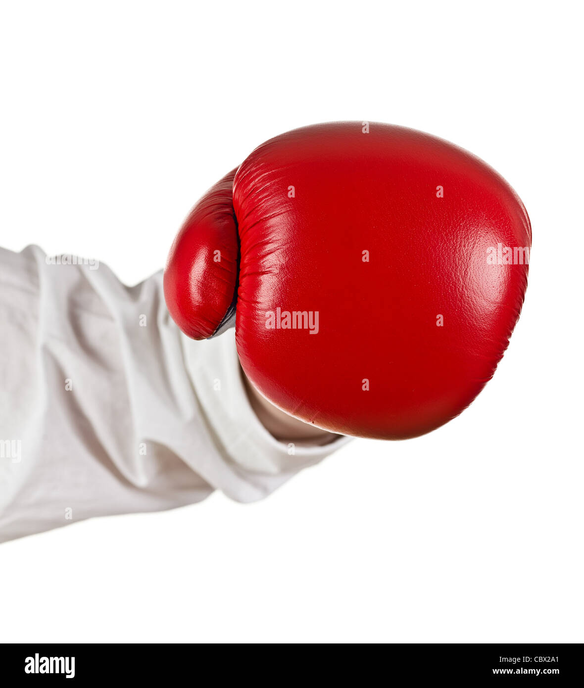 La main avec des gants de boxe on white Banque D'Images