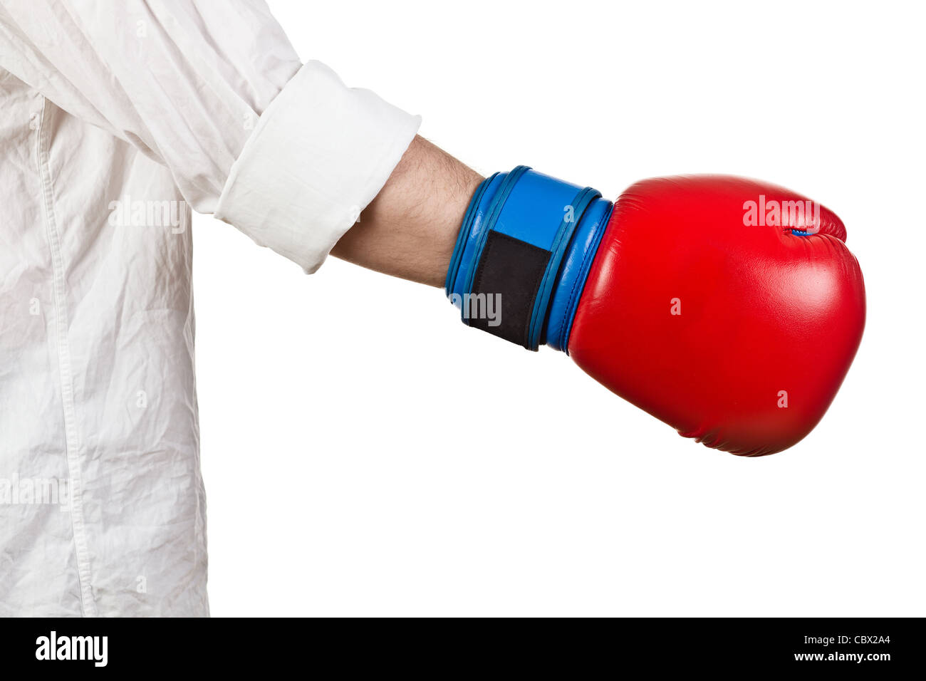La main avec des gants de boxe on white Banque D'Images