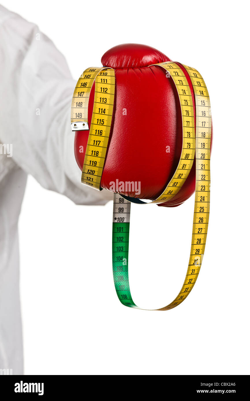 La perte de poids du ruban de mesure isolated on white Banque D'Images