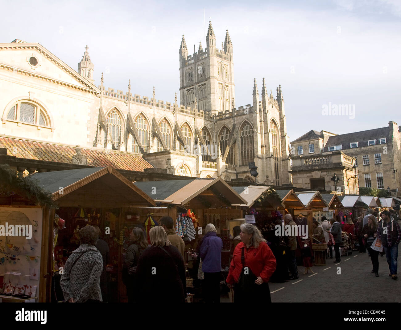 Marché de Noël église abbatiale, Bath, Angleterre Banque D'Images