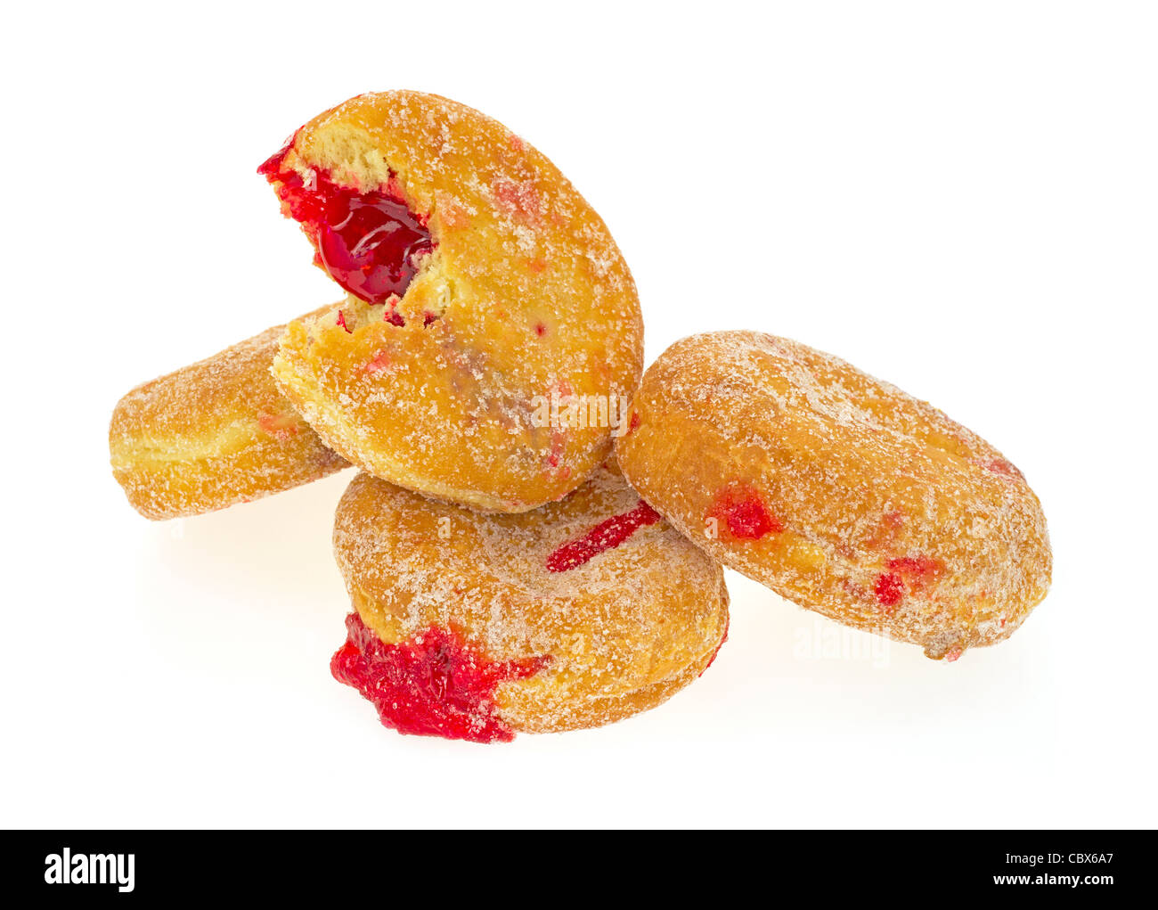 Groupe de jelly donuts avec un mordu Banque D'Images
