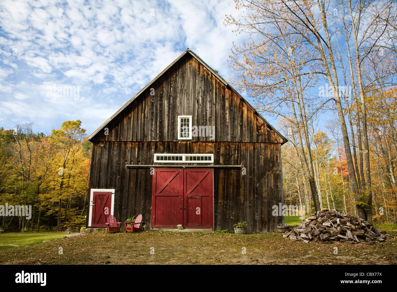 Grange en bois dans les Montagnes Blanches (New Hampshire) Banque D'Images