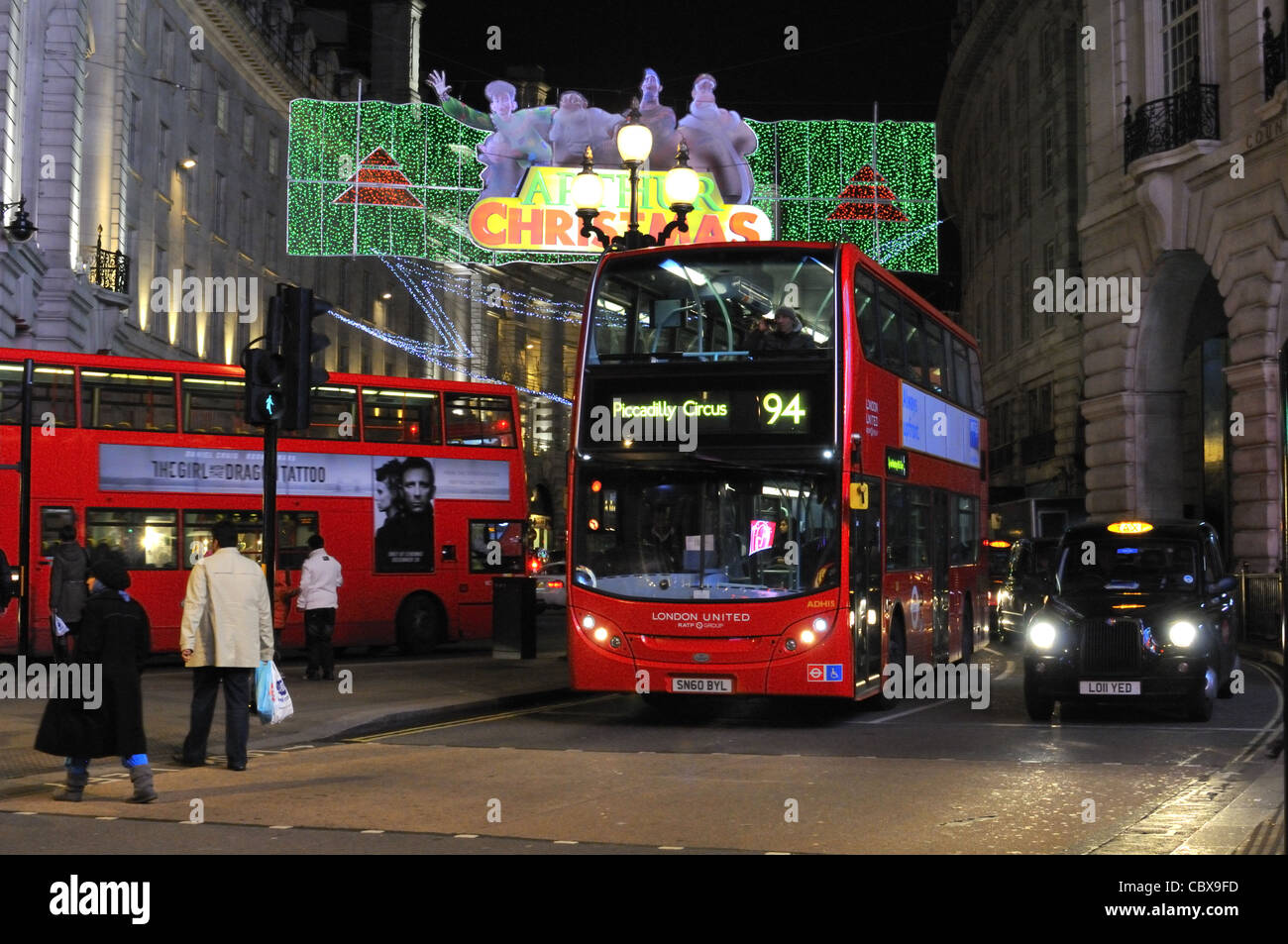 Lumières de Noël 2011 Regent Street, London, UK. Banque D'Images