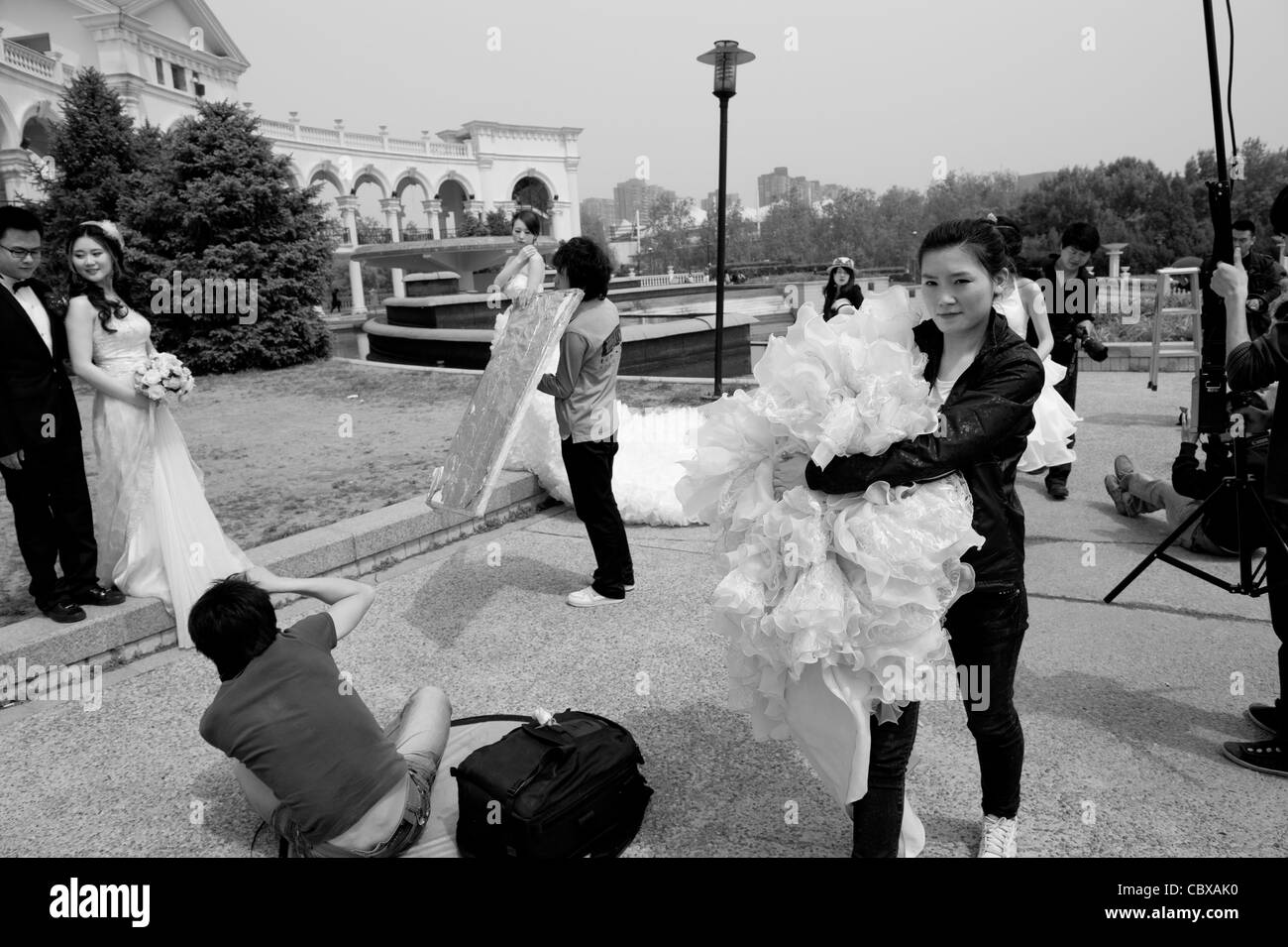La photographie de mariage au Parc de Chaoyang à Beijing Banque D'Images