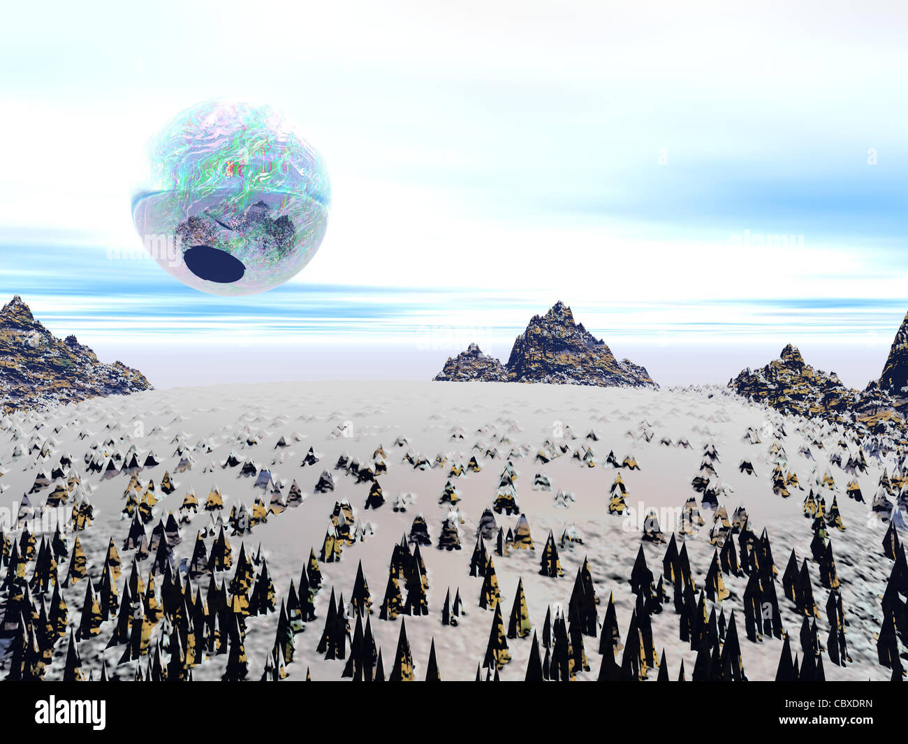 Sphère de l'image générée par ordinateur sur des rochers Banque D'Images