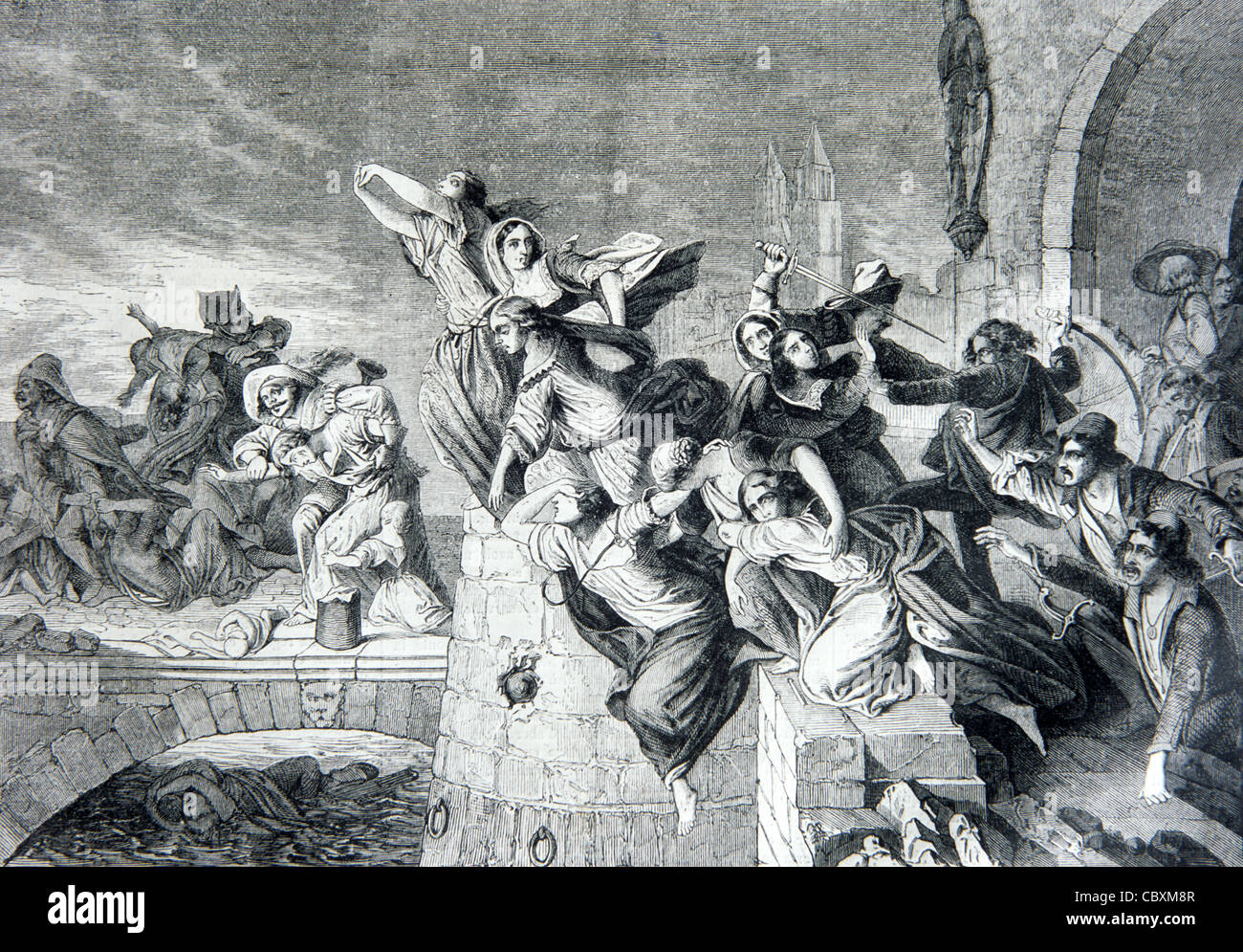 Sac de Magdebourg (1631), la mise à sac ou l'incendie de la ville de Magdebourg Allemagne pendant la 'Guerre de trente ans', Allemagne. Illustration ancienne ou gravure Banque D'Images