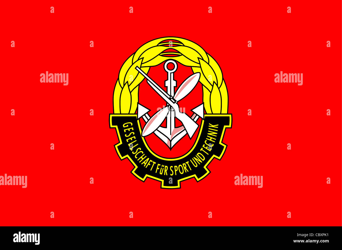 Drapeau de l'organisation du sport militaire quasi et la technique de la TPS la RDA avec le logo. Banque D'Images