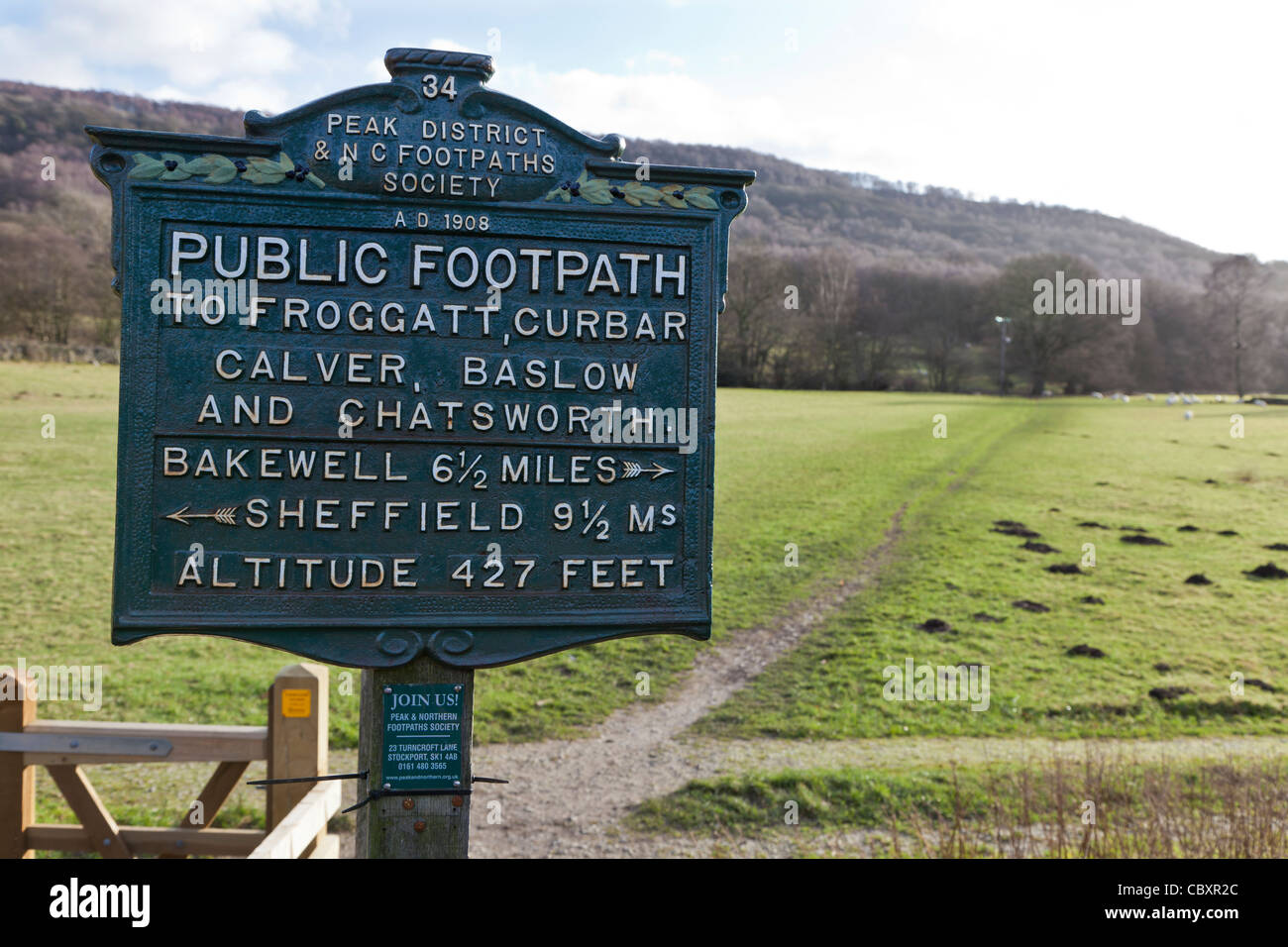 Ancien sentier public signe, Froggatt, Derbyshire Banque D'Images