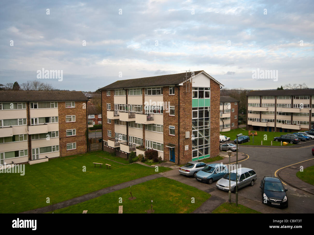 Conseil de résidence au Royaume-Uni Immobiliers Immobiliers de logement avec des blocs de Maisonettes Studios Banque D'Images