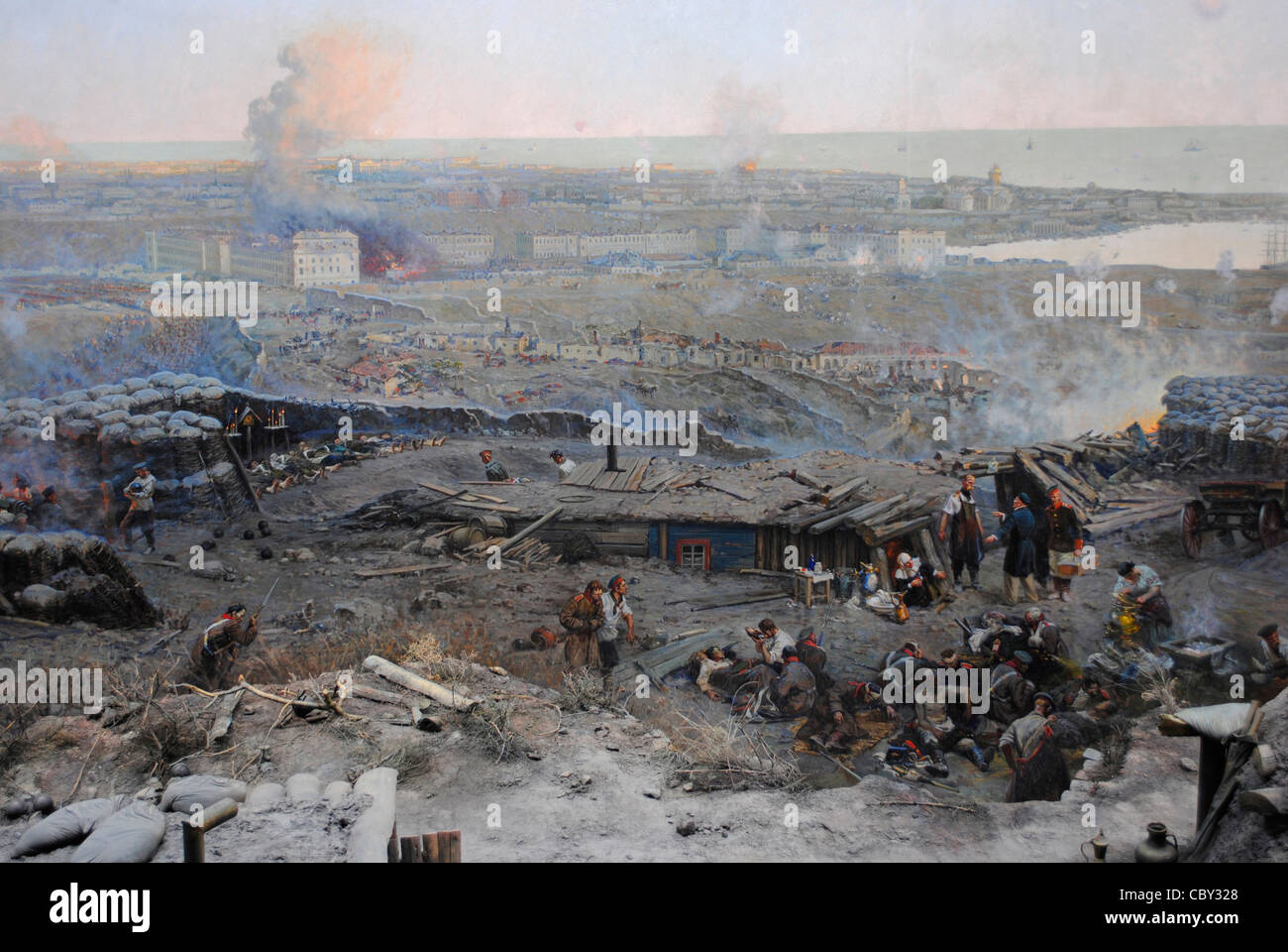 Guerre de Crimée (1853-1856). Siège de Sébastopol, 1854-1855, par Franz Alekseyevich Roubaud (1856-1928). Péninsule de Crimée. L'Ukraine. Banque D'Images