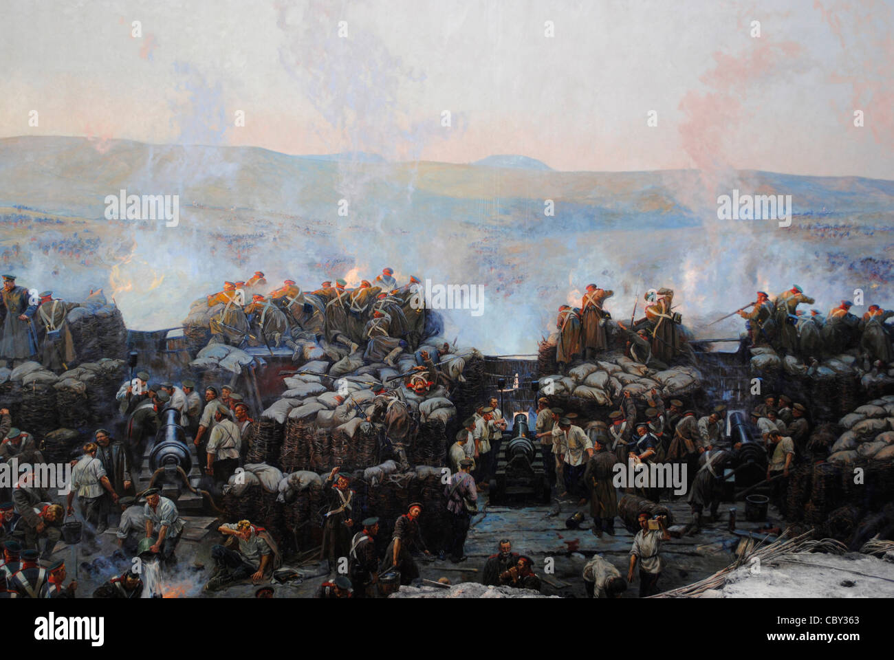 Guerre de Crimée (1853-1856). Siège de Sébastopol, 1854-1855, par Franz Alekseyevich Roubaud (1856-1928). Péninsule de Crimée. L'Ukraine. Banque D'Images