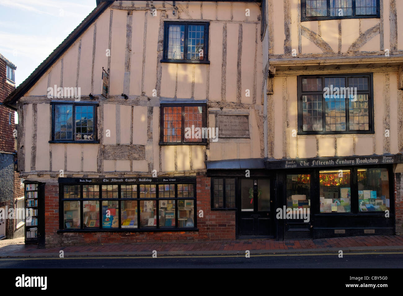 Le quinzième siècle librairie, High Street, Lewes, dans le Sussex, Angleterre, Banque D'Images