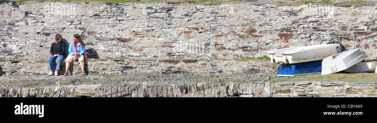 Mur du port Boscastle Banque D'Images