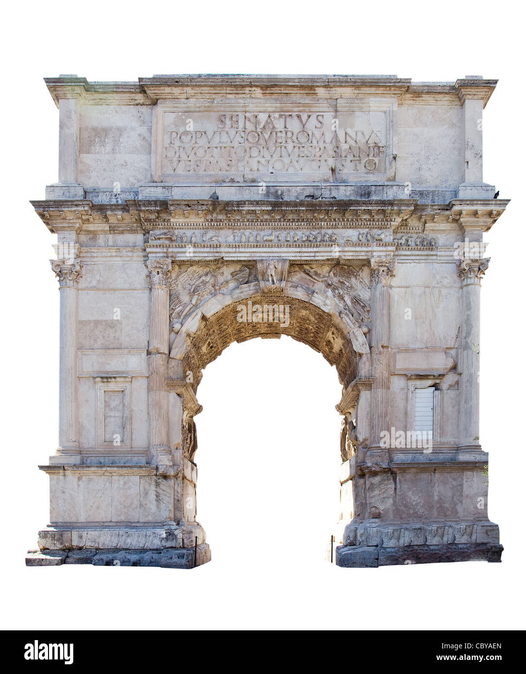 Arc de Titus dans le forum romain isolated on white Banque D'Images