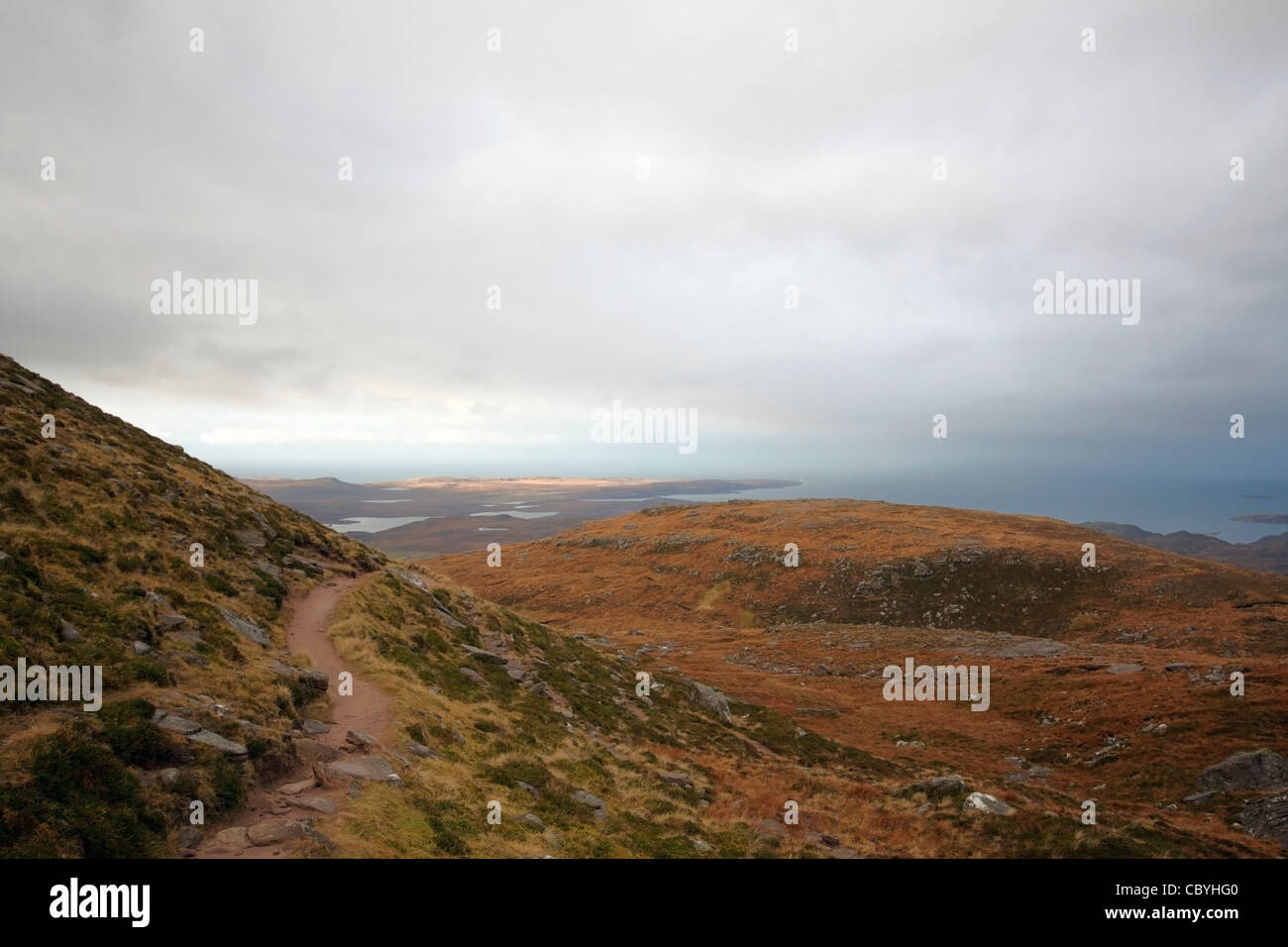 Paysage panoramique assombries en Écosse près de Stac Pollaidh Banque D'Images