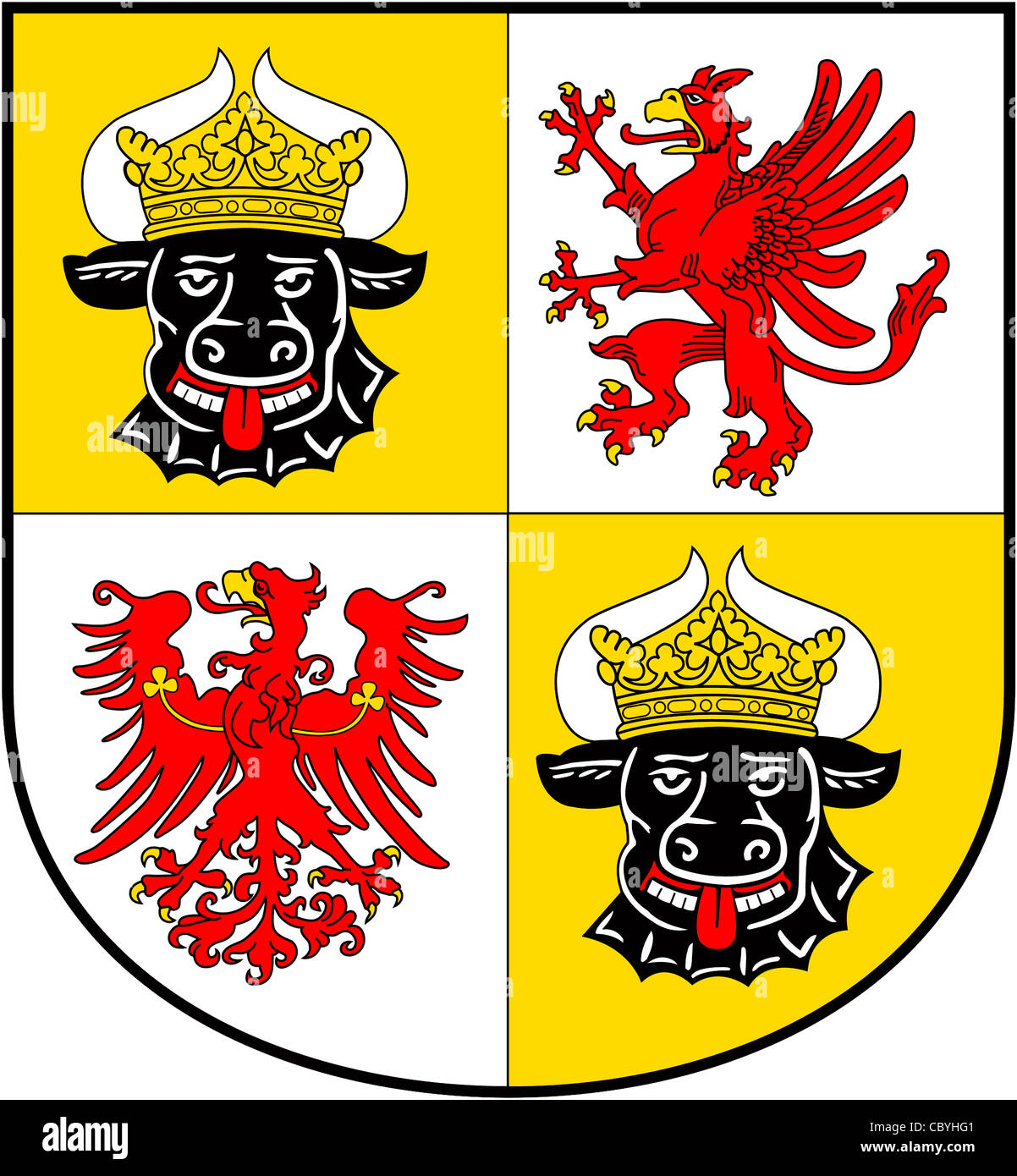Armoiries de l'État fédéral allemand de Mecklembourg-Poméranie-Occidentale. Banque D'Images