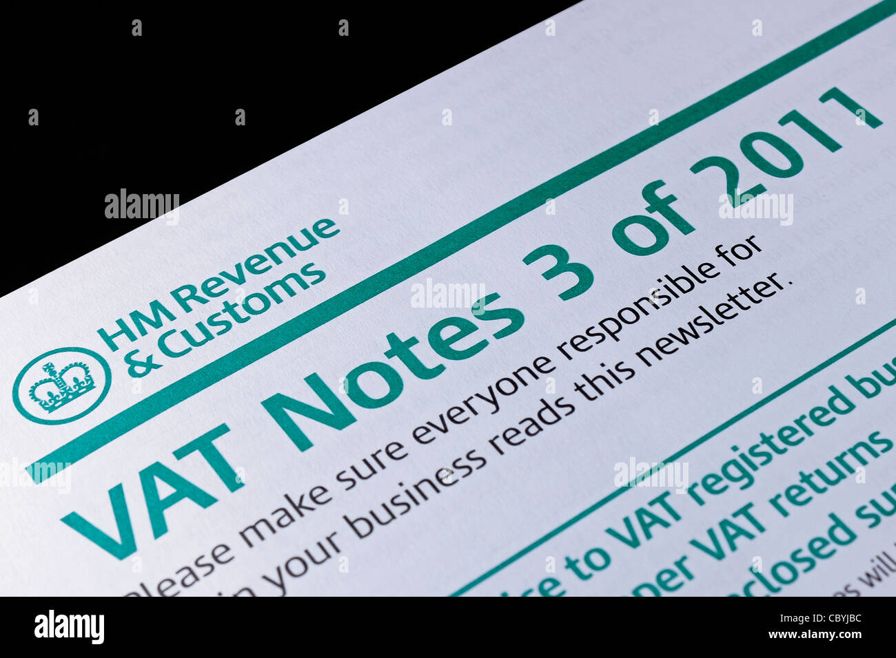 Notes 3 TVA HMRC de 2011 Banque D'Images